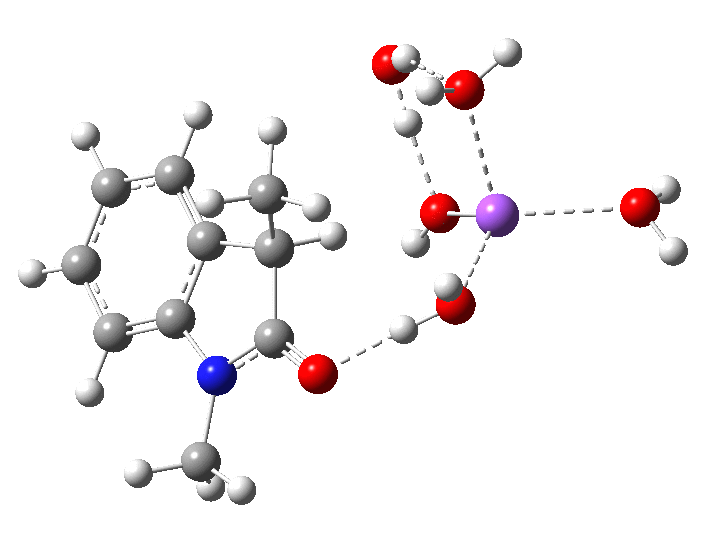 Indolineone ionization using 3 water molecules + NaOH