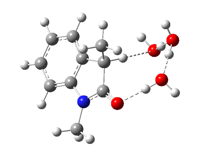 Indolineone ionization using 3 water molecules